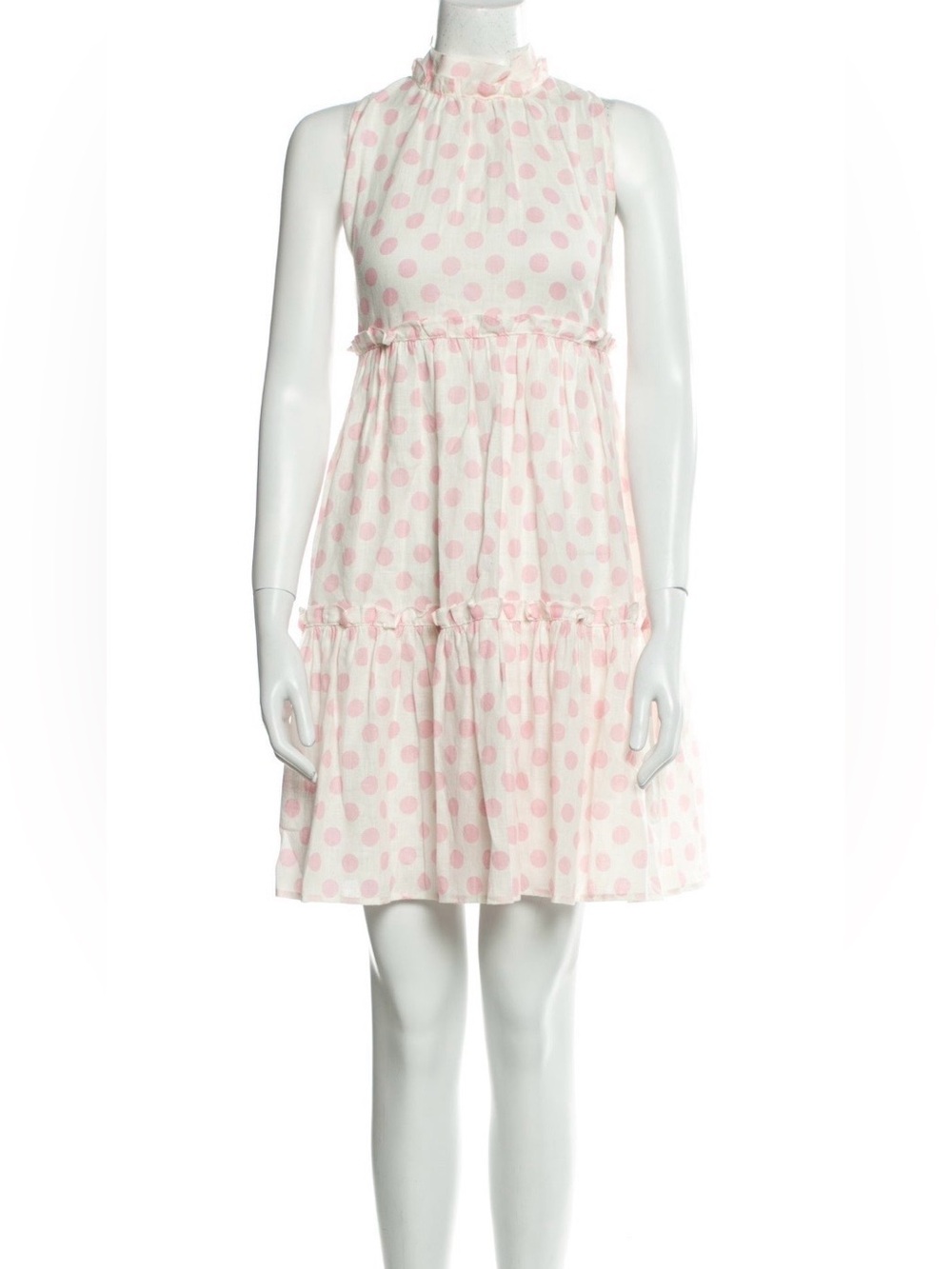 Lisa Marie Fernandez Pink Polka Dot Ruffle Neck Mini Dress